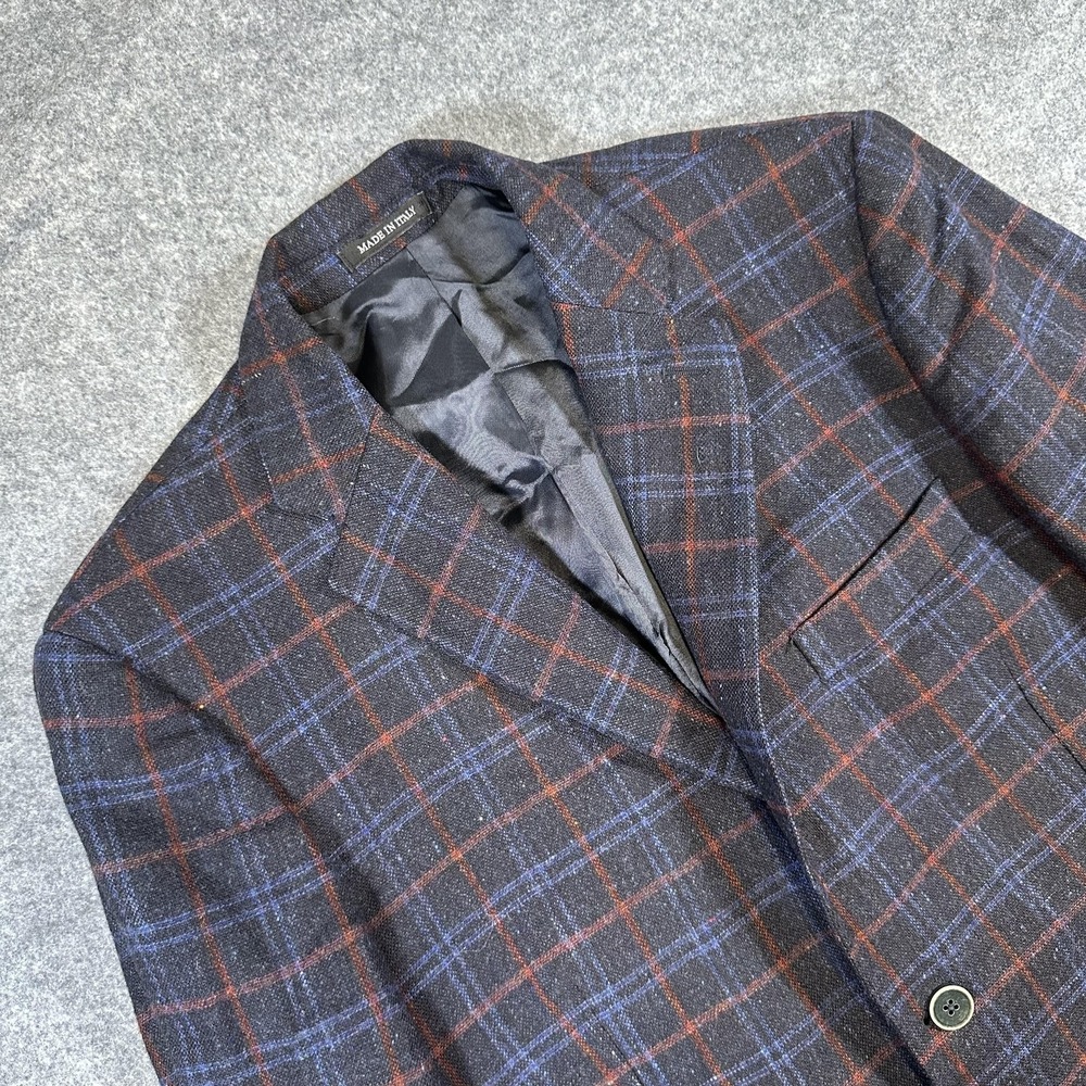 Pulito Blazer Mens 50 Blue Plaid Wool Made in Italy Bottoli Fabric Sport Coat
